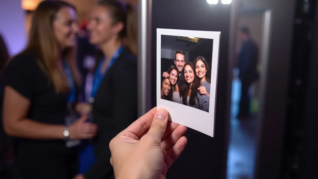 High-quality photo print coming out of a photo booth with corporate logo