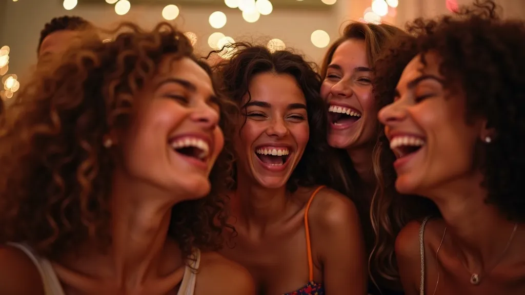 Group of friends laughing and posing at the photo booth